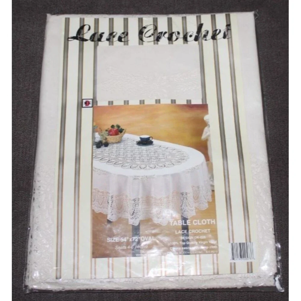Lace Crochet Vinyl Tablecloth Size 54 